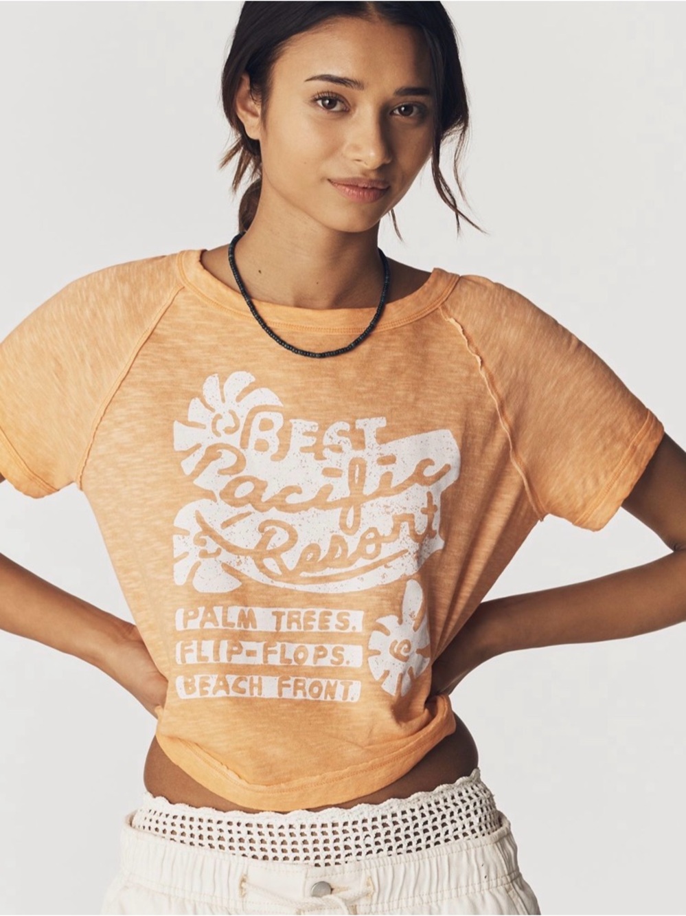 NWT Anthropologie Pilcro Peach Raglan Oversized Crop Pacific Resort Tee SZ XXS